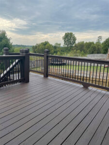 deck freshly painted dark brown